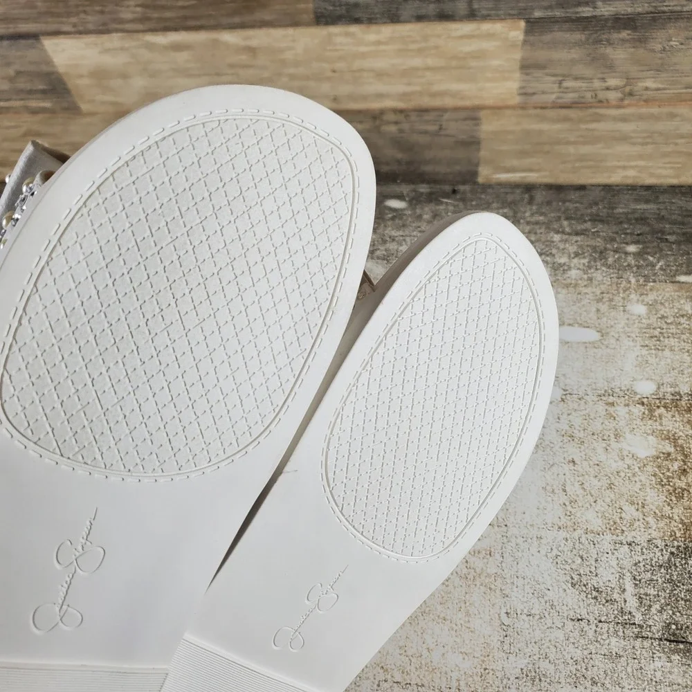Jessica Simpson Rexinne Womens Slide Sandals Sz 9 M White Rhinestone Slip On